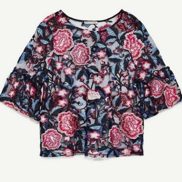 Zara Sheer Floral Embroidery Blouse - Picture 8 of 8